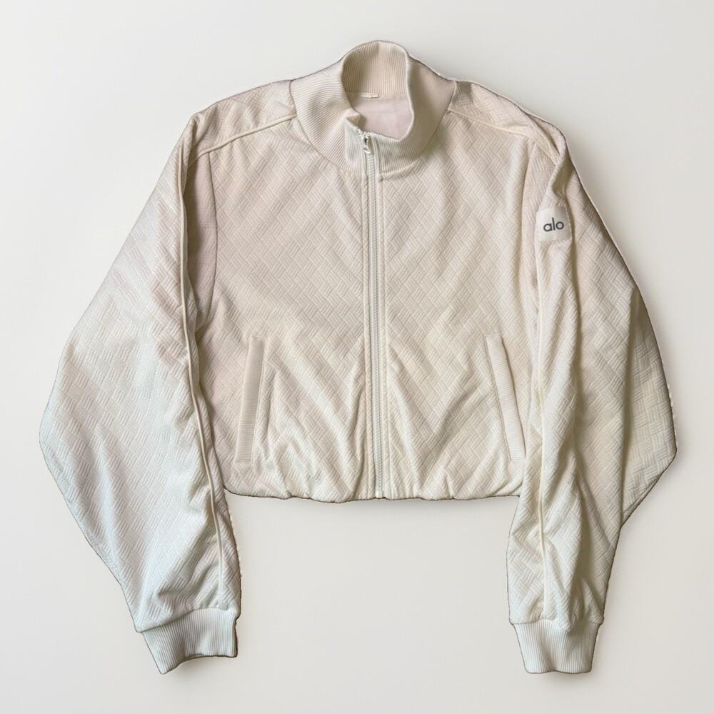 Alo Yoga Jacket Women's Small Cream Textured Full Zip Outerwear Athleisure